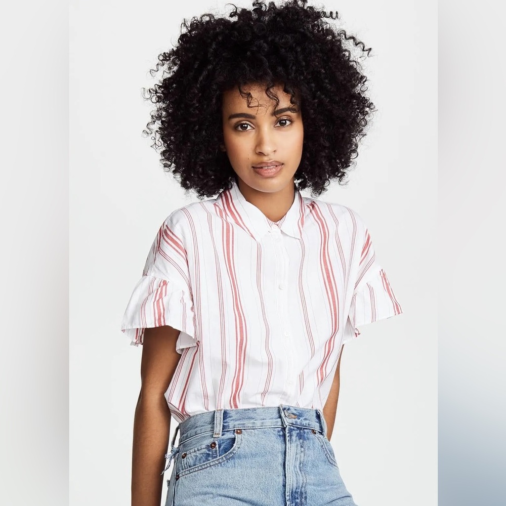 Madewell Central Ruffle-Sleeve Shirt in Carey Stripe Small